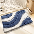 Blue and grey wave pattern plush bathroom mat with absorbent non-slip texture - 40*60cm / Inspiration-Blue