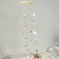 Starfish and shell wind chime with natural wooden ring and pearl accents - Pearl White Large