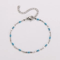 Silver stainless steel chain bracelet featuring light blue enamel beads and lobster clasp - Silver + Lake Blue Enamel