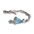 S925 sterling silver open ring featuring a blue teardrop gemstone and irregular texture - Natural Topaz Teardrop Style (LR233)