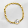 5mm 18k gold plated beaded bracelet featuring a two-tone clover medal charm - Four-Leaf Clover / 5mm Bead Diameter