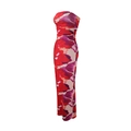 Slim fit strapless red floral maxi dress with side ruching and bold flower patterns - S / Colorful