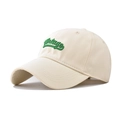 Vintage style cream cotton baseball cap with green embroidery in a classic 6-panel design - Adjustable / Beige