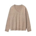 Women's V-neck drop shoulder knitted sweater in soft earth tone brown color - S / Camel