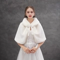 Elegant white faux fur bridal shawl and warm wedding stole for winter formal wear - Fur Collar Tie-up Mini Cloak