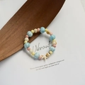 Pastel beaded ceramic bracelet with a cream starfish charm for a summer coastal look - 938D Cube Sugar Coconut Ice