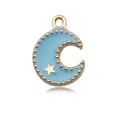 Blue enamel moon and gold star pendant charm for DIY earring and necklace jewelry making - Lake Blue Moon