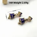 Golden Tibetan vajra bell charm with blue enamel details and script engravings - Scripture Enamel Bell (14#) / Gold + Blue Enamel