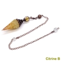 Cone-shaped citrine pendulum wrapped in copper wire with matching beaded chain - Antique Bronze Citrine