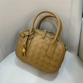 Mini woven pillow handbag in brown leather with gold hardware and knot decoration - Khaki