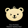 Gold stainless steel bear head pendant with three loops, size 19x23mm for jewelry making - Winking Bear Style (LA407) / 5 Pieces / Gold