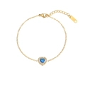 Gold chain bracelet with deep blue heart pendant and shimmering zircon borders - Heart Bracelet / Gold (Dark Blue Stone)
