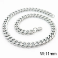 Polished 11mm silver stainless steel curb chain necklace with secure lobster clasp - 11mm Steel / Necklace 45cm