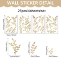 Detail view of 26-piece gold leaf wall stickers set with dimensions for home decor - Multi-Sheet Set / Champagne Gold