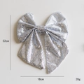 Silver sequin Christmas bow decoration 22x18cm for tree hanging or DIY gift wrapping - Medium Silver