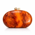 Luxury acrylic shell clutch bag with amber marble pattern and golden metal clasp - Orange Red