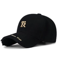 Casquette baseball noire en coton usé avec broderie R dorée et texte Come True - Réglable / Noir Broderie Dorée