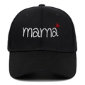 Black cotton baseball cap featuring white mama embroidery and red heart on front - Adjustable / Black