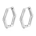 Stylish silver hexagon bamboo style earrings in stainless steel for women on white background - Bamboo Joint Ear Buckle Steel Color (MS-589) / Steel