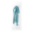 Three-piece light blue wheat straw travel cutlery set with fork, spoon, and knife - Dark Green / PE Bag