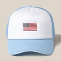 Cappello trucker blu e bianco con bandiera americana ricamata e rete traspirante - Taglia unica / Celeste