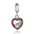 Silver heart charm with red stones and MOM inscription for DIY bracelet making - 4-Mother's Day MOM Heart