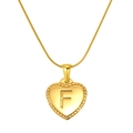 Golden heart-shaped letter F necklace with beaded edge detail and snake chain - Heart Letter F (S-P151-F)