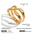 Minimalist gold stainless steel open bangle featuring a hollow double ring design and measurements - Hollow Double Ring Gold Bangle