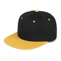 Detail of a two-tone snapback hat with black crown, yellow brim, and embroidered eyelets - Yellow Brim and Black