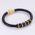Bracciale da uomo in pelle nera intrecciata con chiusura magnetica placcata oro 18k - Stile Oro