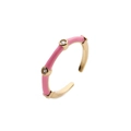 Bague ouverte en émail rose, cuivre plaqué or avec trois touches de zircon étincelant - Ouvert Réglable / Rose