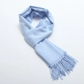 Sky blue long winter scarf with fringe details and soft cashmere-like twill texture - Sky Blue