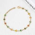 Gold stainless steel bracelet featuring colorful enamel heart charms with lobster clasp - Multicolor Cycle