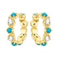 Boucles d'oreilles créoles dorées croisées avec perles turquoise et oxydes de zirconium - Créole avec Incrustation Décalée Verte 4346-GD