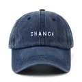 Vintage navy blue washed cotton baseball cap with white CHANCE letter embroidery - Adjustable / Navy Blue