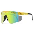 AVIP cycling goggles with yellow speckled frame and rainbow gradient lenses - Yellow Green Mirrored Lens - Black Splatter Yellow Frame (C41)