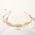 Detail showing gold leaf headband with 1.7cm width and textured metallic finish - Metal Headband-7 Twill Leaves