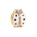 Golden ladybug charm with white enamel and sparkling rhinestones for mesh bracelet - Gold White Ladybug