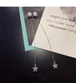 Elegant long tassel earrings with white pearls and sparkling diamond-studded star pendants - Silver Pearl Pentagram Ear Thread