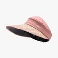 Pink striped sun visor with a natural straw brim and black anti-UV lining for women - Pink