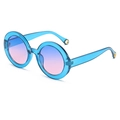Fashionable round frame sunglasses with transparent blue frame and pink gradient lenses - Blue Frame Blue Pink Gradient