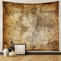 Detalle de tapiz de pared con mapa del mundo vintage y textura de pergamino rústico - 73*95CM / Tela Cepillada