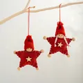 Star-shaped Christmas gnome ornaments in red felt and wood, 9cm hanging tree decorations - Two-Piece Set / Red Five-Pointed Star Girl