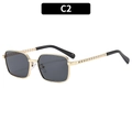 Retro square golden metal sunglasses with grey lenses and C2 chain temples - Gold Frame Grey Lens