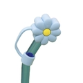 Blauwe madeliefje siliconen rietjesdop met ring voor 10mm brede rietjes - Blauw-gele Madelief / Blauw/Geel