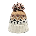 Dettaglio del berretto in maglia con pompon colorato e motivo jacquard geometrico - M(54-58cm) / Beige