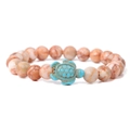 Bracciale di perline marmorizzate marrone rosso con ciondolo a tartaruga marina turchese - Pietra di Rete Rossa