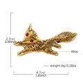 Golden fox brooch in alloy with red rhinestone eyes and size dimensions displayed - Gold Red-Eyed Fox Style (DW0967)
