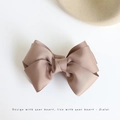 Pink grosgrain ribbon bow banana hair clip with elegant pearl accent for thick hair - Khaki Double Layer Bow Ponytail Clip