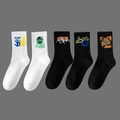 5-pack black and white cotton sports socks with colorful street graffiti patterns - 5 Pairs (Styles 6, 7, 26, 28, 29)